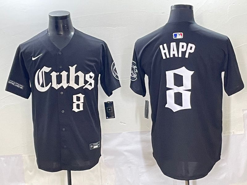 Men 2025 Chicago Cubs 8 Happ Black Five generations Joint Name Nike MLB Jersey style 9